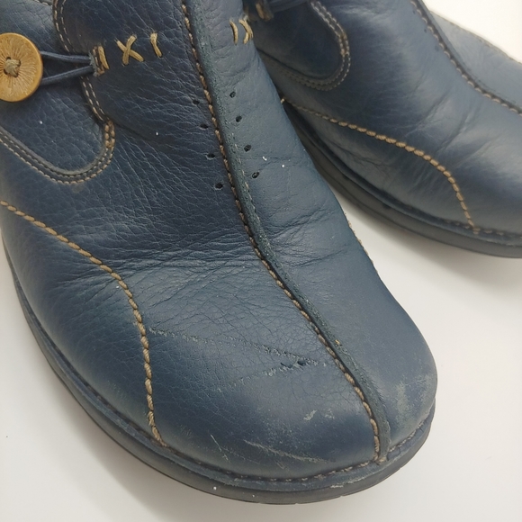 ClarksWomen's Un-Loop Navy Leather Slip On Shoes Unstructured Size 11
